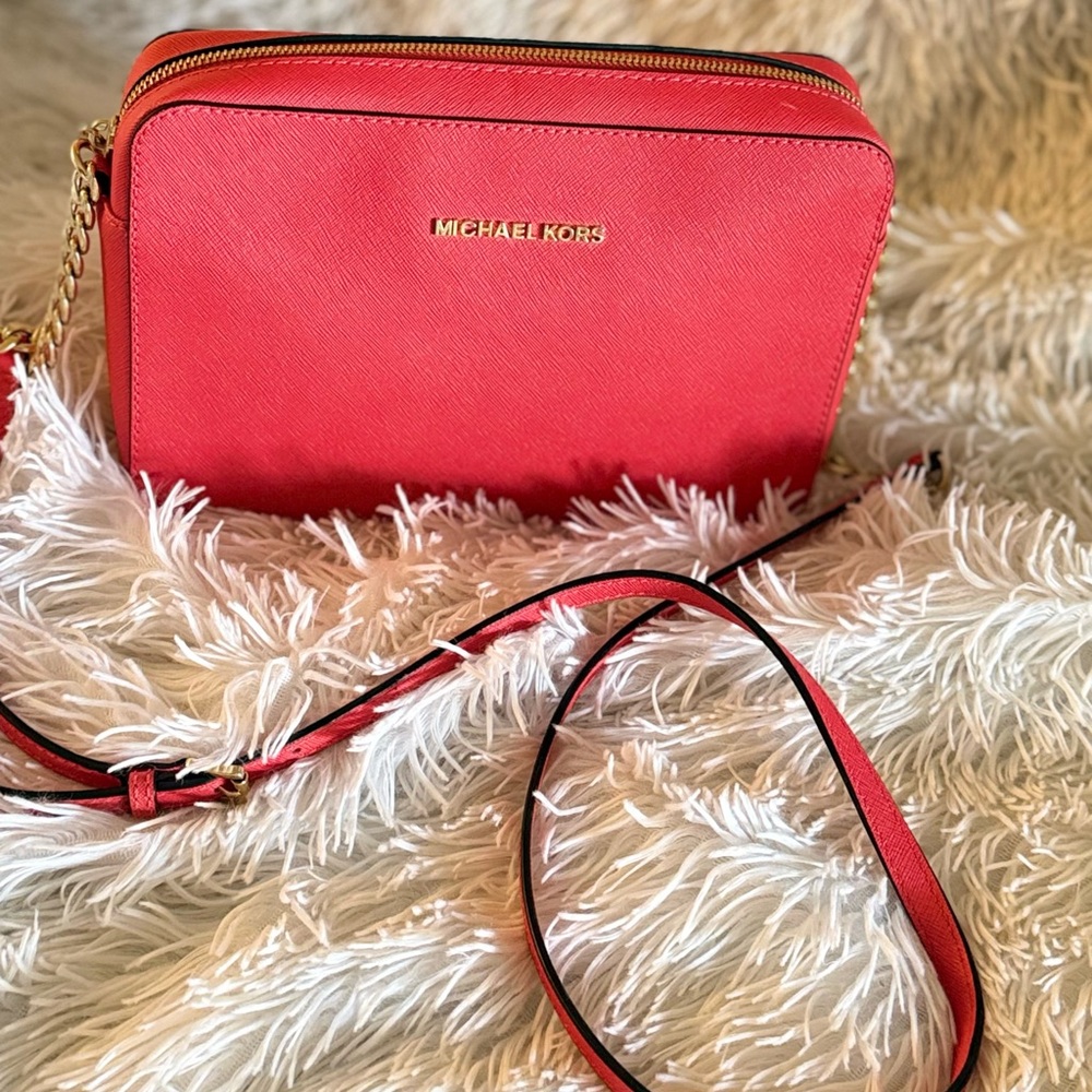 Michael Kors Orange Crossbody Bag with Gold Chain